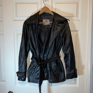 Armani  Black Leather Belted Jacket